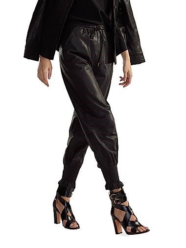 Кожаные джоггеры с завязками на талии от Cynthia Rowley, 100% кожи, с карманами 11034354