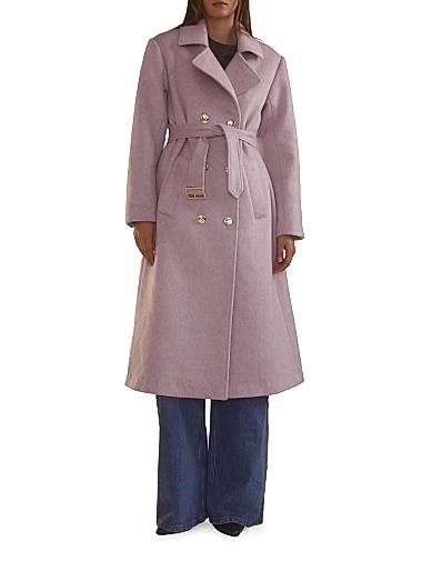 Пальто из шероховатой шерсти с двойной застежкой и поясом от Cynthia Rowley 11036145