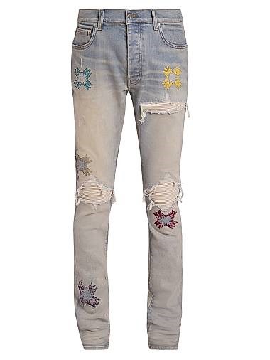 Джинсы Mx1 Skinny с вырезами и вышивкой логотипа MA Quad от Amiri, 92% хлопка, сделано в Италии 11031077