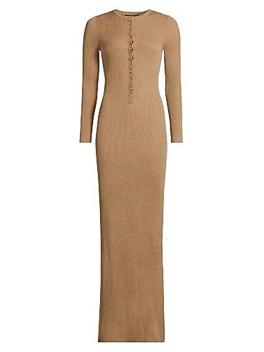 Макси-платье-свитер из рибанового шелка Roxy от Nili Lotan с половинной пряжкой и длинными рукавами 11034735