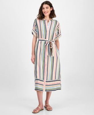 Женское платье миди с коротким рукавом, поясом и полосками от Nautica Jeans 11022557