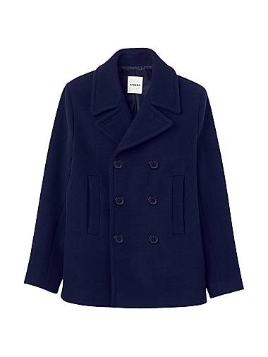 Прямое шерстяное пальто Sandro с классическим воротником, двойной застежкой и длинными рукавами из полиамида 11031816