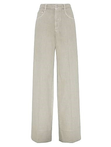 Свободные брюки из хлопка и льна с украшением монилли от Brunello Cucinelli, Италия, с застежкой на молнии и кнопкой 11035808