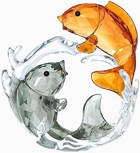Swarovski Статуэтка с двумя карпами из кристаллов, черная и оранжевая, 817 граней, символизирует гармонию и успех 11064568