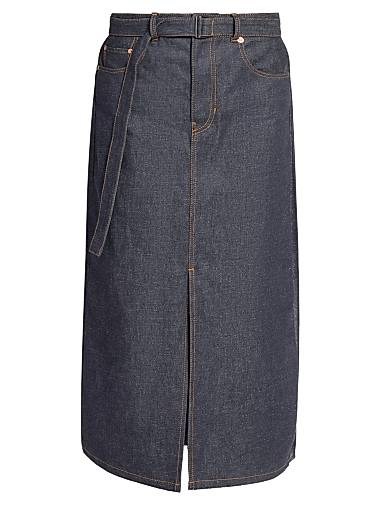 Джинсовая плиссированная миди-юбка с поясом и пятью карманами от Sacai, 100% хлопок 11034216