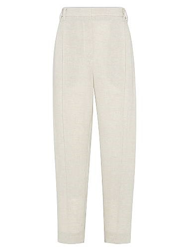 Brunello Cucinelli Льняные блестящие брюки с декором из монели, производство Италия 11031838