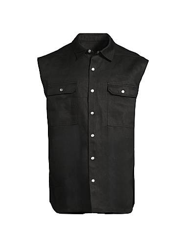 Оверсайз жилет из итальянского льна Rick Owens с отложным воротником и карманами на кнопках 11036544