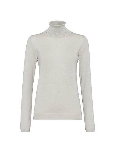 Пуловер светлого цвета с высоким воротником из кашемира и шелка от Brunello Cucinelli, 51% кашемира, сделано в Италии 11031840