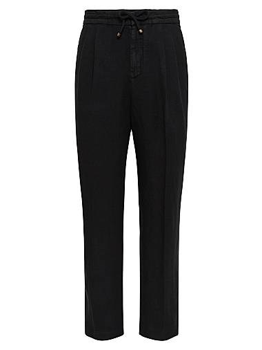 Брюки из льняной габардины от Brunello Cucinelli свободного кроя с завязками и двойными складками 11034586