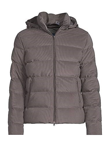 Утепленный бомбер из вельвета с капюшоном на шнурке, боковыми карманами и двойной молнией от Herno 11017201