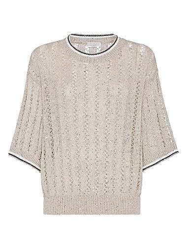 Льняной свитер с волокнами Brunello Cucinelli, круглым вырезом, широкими рукавами, 94% лен, сделан в Италии 11031802