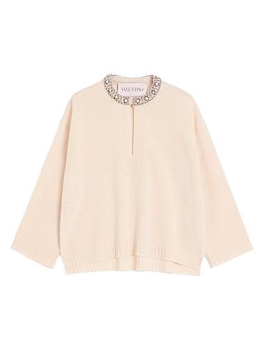 Северный свитер Valentino Garavani с вышивкой камнями и яркой пуговицей 11034426