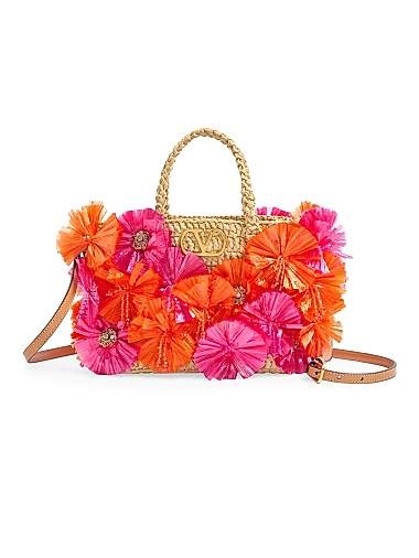 Valentino Garavani Сумка-шоппер из синтетической раффии с объемными цветами и регулируемым кожаным ремнем 11033024