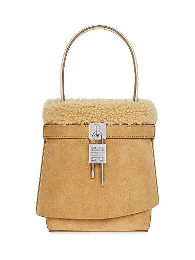 Givenchy Замшевая и овечья кожаная сумка-бакет Shark Lock с регулируемым ремешком и металлической отделкой 11034560