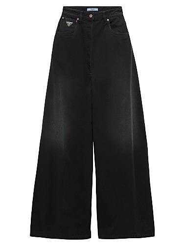 Джинсы Prada из денима с высокой талией, эффектом делаве и пятью карманами, 100% хлопок 11031210