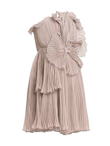 Шёлковое шифоновое мини-платье Alberta Ferretti без бретелек с объемным бантом на талии 11031377