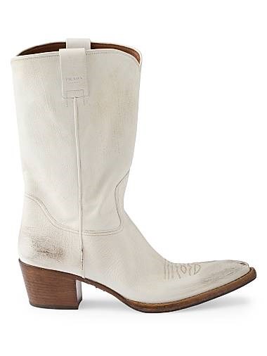 Кожаные ботинки Prada с винтажным эффектом и каблуком 45 мм 11035067