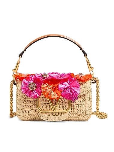 Valentino Garavani Миниатюрная плечевая сумка Loco из синтетической рафии с цветочным орнаментом, размером 20x11x5 см и съемной цепочкой 11033002