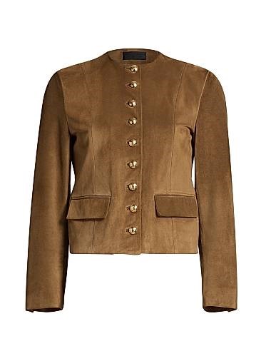 Nili Lotan Nanon Suede Collarless Button-Front Jacket 11035327