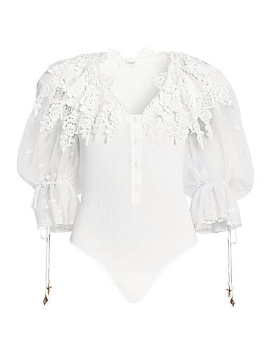 Chloe Стильный хлопковый боди с кружевом и V-образным вырезом от Chloe, 100% хлопок 11035026