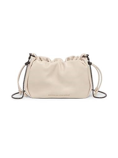 Brunello Cucinelli Миниатюрная сумка-ведро из мягкой кожи с цепочкой, длиной 26 см, съемным ремешком и антикоррозионными элементами 11035379