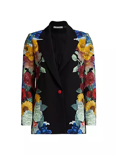 Женский пиджак с цветочным принтом Denny от Alice + Olivia, с длинными рукавами и застёжкой на пуговицы, 97% полиэстер 10042330