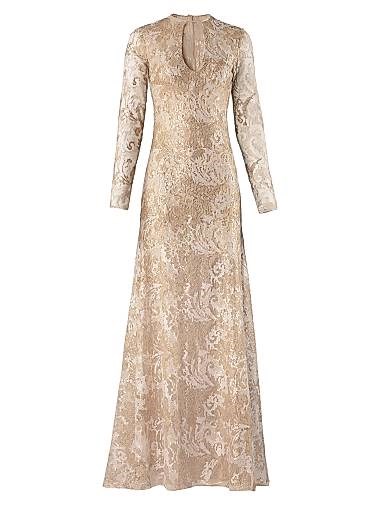Платье силуэта A из металлического кружева от Silvia Tcherassi с длинными рукавами и высоким воротником 11034893