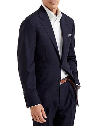 Пиджак в полоску из шерсти Super 120s от Brunello Cucinelli с карманами и застежкой на пуговицы 11034581