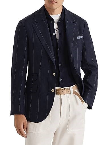 Brunello Cucinelli Льняной блейзер в широкую полоску Cavallo, 100% лен, Италия 11031832