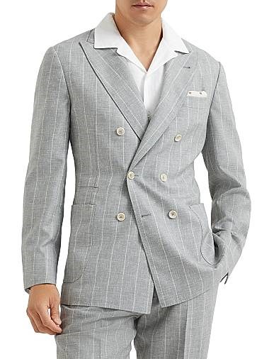 Деконструированный пиджак Fresco от Brunello Cucinelli из 100% шерсти с шестикнопочной застёжкой и карманами 11031891