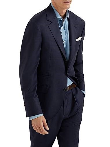 Пиджак из чистой шерсти в клетку Принц Уэльский от Brunello Cucinelli с застежкой на рога и двойным задним разрезом 11034585