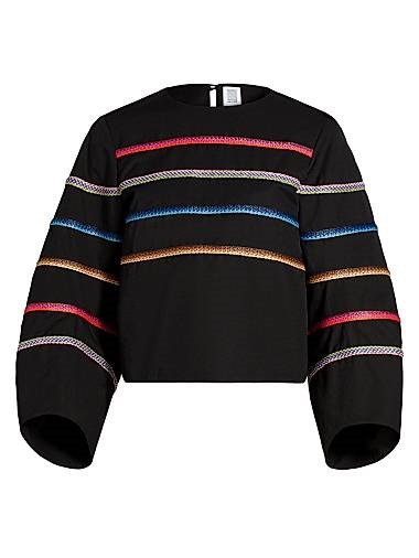 Свитер с полосками из рафии от Rosie Assoulin, 100% хлопок, длинные рукава, завязка на спине 11030371