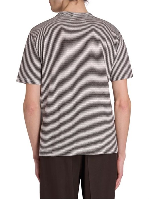 Officine Generale Футболка в полоску от Officine Generale из хлопка и льна, круглый вырез, 50% хлопок/50% лен 11225951