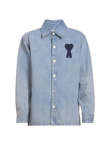 Лонгслив из хлопкового денима с эмблемой и отложным воротником AMI Paris ADC, произведённый в Португалии 11023579