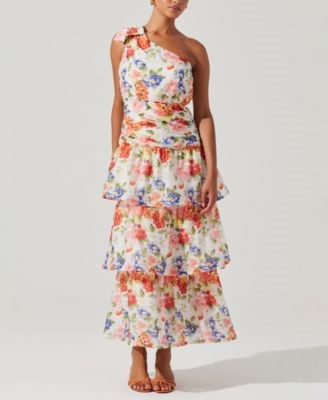 Astr Женское макси-платье Natali с одним плечом и асимметричным вырезом, украшенное рюшами и многослойной юбкой 11173084