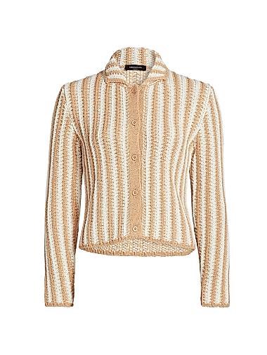 Итальянский хлопковый кардиган Fabiana Filippi с вязаной полоской, длинными рукавами и воротником-стойкой 11019641