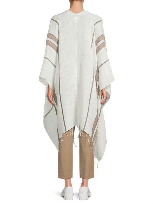 Пончо из льняной смеси от Brunello Cucinelli с длинными рукавами и бахромой, Италия 11178134