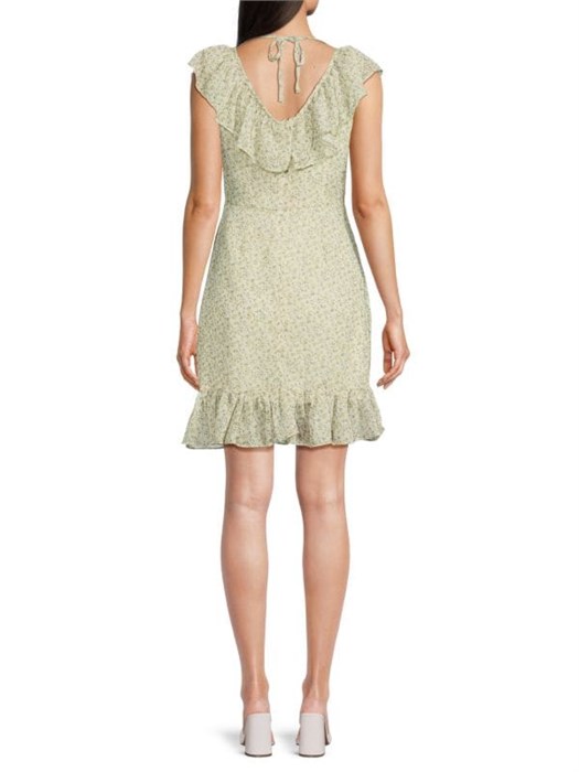 Lea &amp, Viola Мини-платье из прозрачного шифона с цветочным принтом и завязкой на спине, чёрный фон и воланы 11178170