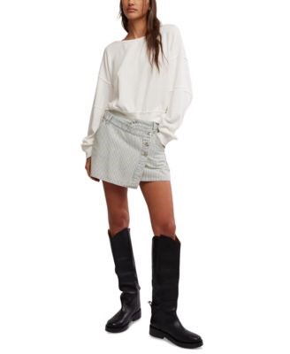 Free People Мини-юбка Wynne Railroad из полосатого хлопка с пуговицами и карманами в молодёжном стиле 11175832