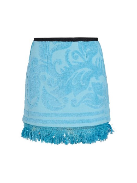Мини-юбка из хлопкового терри-жаккарда Marine Serre с контрастным поясом и бахромой, Италия 11225769