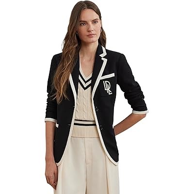 Контрастный блейзер из жесткой ткани LAUREN Ralph Lauren с длинными рукавами и карманами 11177430