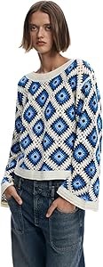 Лонгслив вязаный крючком Desigual с геометрическим узором, 61% хлопок, 39% акрил, машинная стирка 11240653