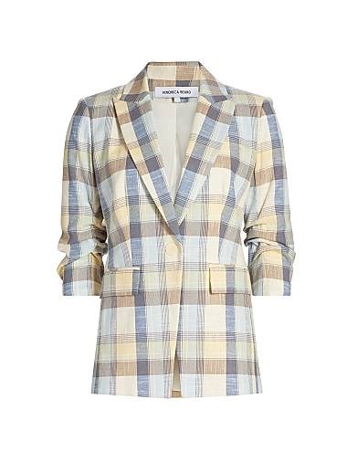 Veronica Beard Жакет в клетку Clayton из хлопкового стрейчевой ткани с длинными рукавами и потайными карманами 11166902