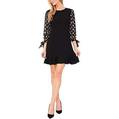 Платье CeCe из смешанных материалов с вышивкой на рукавах, 95% полиэстер, 5% спандекс 11201484