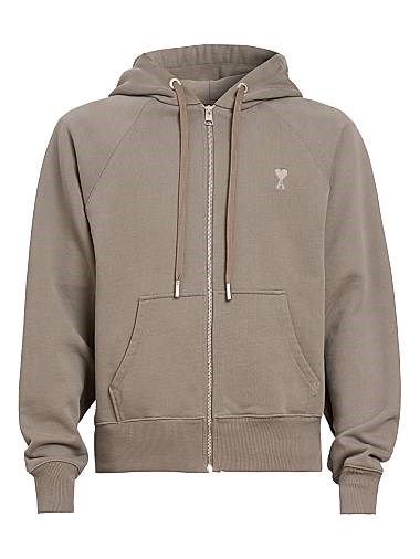 Хлопковое худи AMI Paris ADC с вышитым логотипом, длинными рукавами и молнией спереди, производство в Португалии 11023546