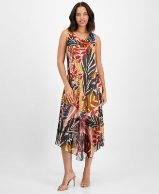 Robbie Bee Женственное платье из полупрозрачного шифона с драпированным вырезом и асимметричным подолом 11020059