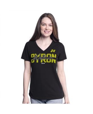 G-Iii Женская чёрная футболка William Byron Batter Up для любителей гонок с V-образным вырезом из 60% хлопка 11224984