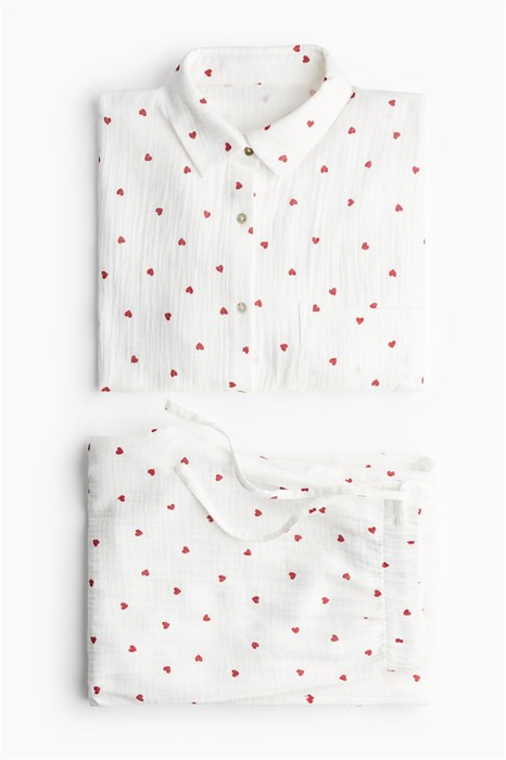 Пижама из мягкого хлопкового муслина H&amp,M: рубашка с воротником и длинными рукавами, штаны на резинке 11235271