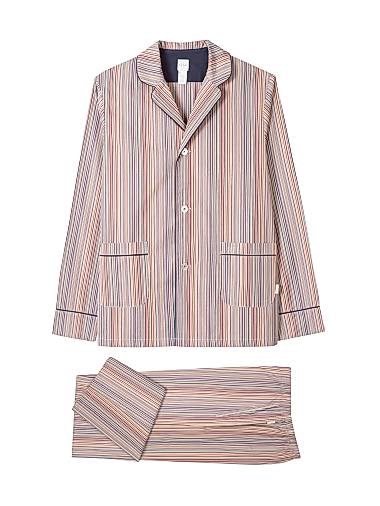 Пижама с полосками от Paul Smith из 100% хлопка: лонгслив с карманами и брюки на завязках 11165270