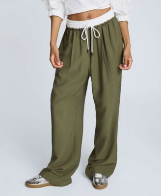 Молодежные штаны с высокой талией и широкими штанинами Kenneth Cole, с эластичным поясом на шнурке, длина шага 76 см 11221370